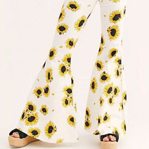 Free People Flare Jeans "Just Float on Sunflowers"